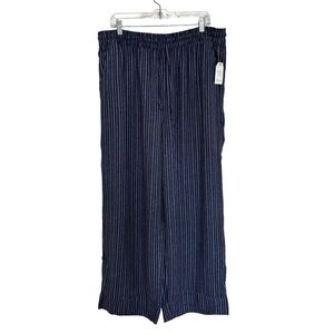 NEW Time and Tru Walmart Linen Blend Wide Leg Beach Pant in Navy Stripe- Size XL
